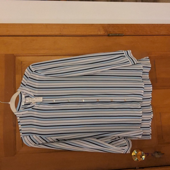 Spense Tops - Spense Mandarin Collar Striped Button Up Shirt Blue White Size S
